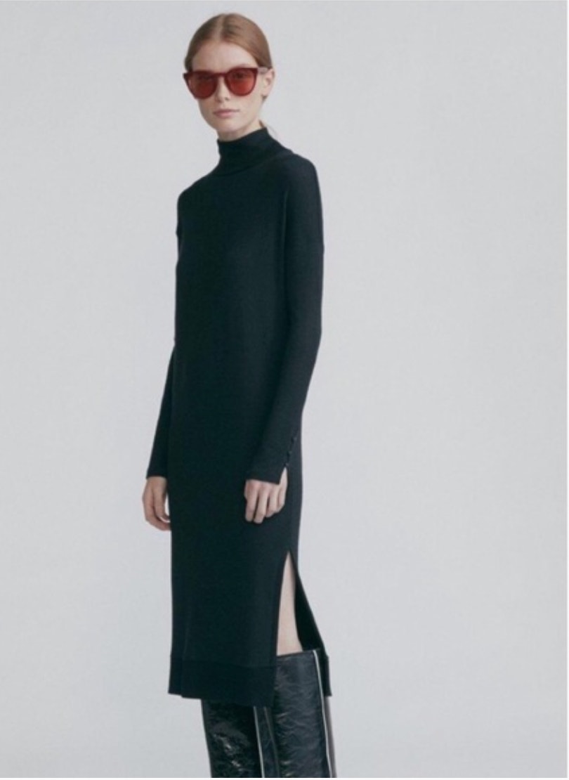 Rag & Bone Black Bowery Mock Neck Long Sleeve Midi Dress Small Minimalist